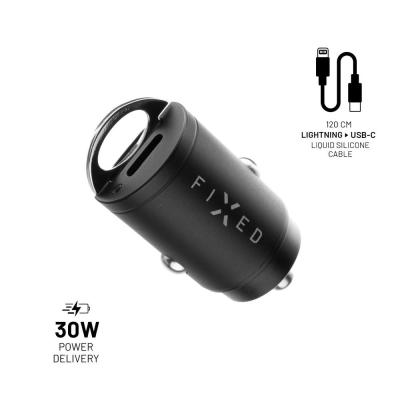FIXED Dual USB-C Car Charger 30W + USB-C/Lightning Cable Black