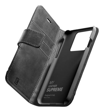 Cellularline Premium Supreme Leather Book Case for Apple iPhone 13 Mini, Black