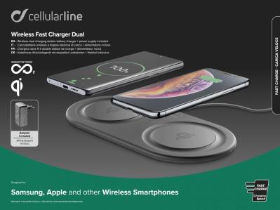 Cellularline B Wireless Fast Charger Dual Wireless Charging Station with 2 x 10W, Qi compatible, black
