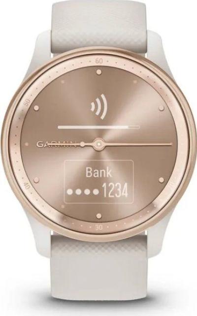 Garmin Vivomove Trend Peach Gold Stainless Steel Bezel with Ivory Case and Silicone Band