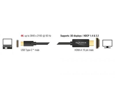 DeLock USB Type-C male > HDMI male (DP Alt Mode) 4K 60 Hz 3m cable Black