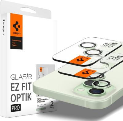 Spigen Glass tR EZ Fit Optik Pro 2 Pack iPhone 15/15 Plus/14/14 Plus Green