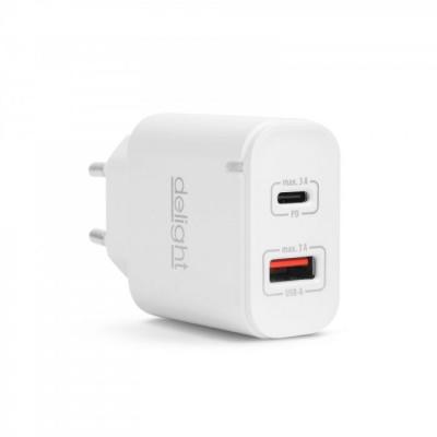 Delight USB QuickCharge 3.0 + Type C Adapter White