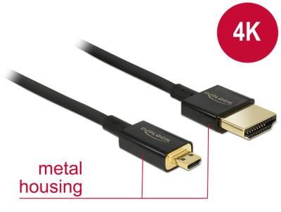 DeLock Cable High Speed HDMI with Ethernet - HDMI-A male > HDMI Micro-D male 3D 4K 2m Slim High Quality