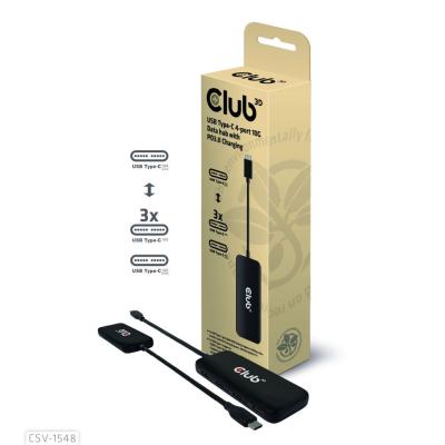 Club3D USB Type-C 4-port 10G Data hub with PD3.0 Charging Black