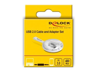 DeLock 5 in 1 USB Data and Charging Cable and Adapter Set PD 3.0 60W White