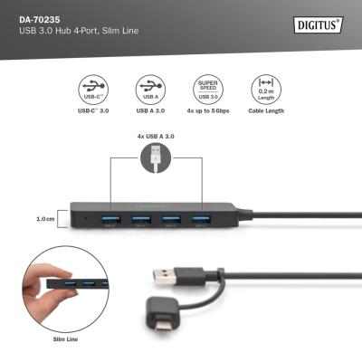 Digitus USB 3.0 Hub 4-Port Slim Line Black