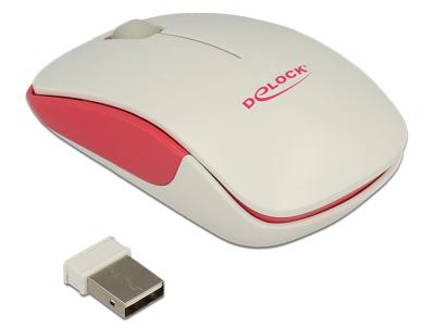 DeLock Optical 3-button mini mouse 2.4 GHz wireless White/Red
