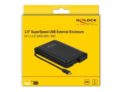 DeLock External Enclosure for 2.5″ SATA HDD / SSD with USB Type-C IP66 Black