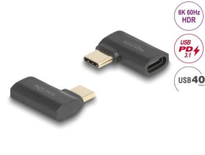 DeLock USB Adapter 40 Gbps USB Type-C PD 3.1 240 W male to female angled left / right 8K 60Hz Black