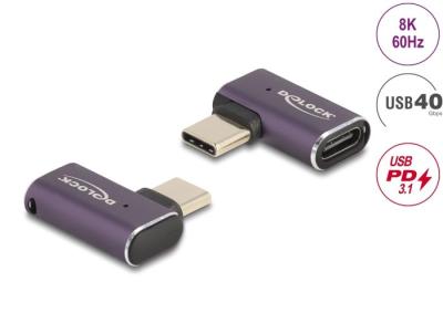 DeLock USB Adapter 40 Gbps USB Type-C™ PD 3.1 240 W male to female angled left / right 8K 60Hz metal Purple