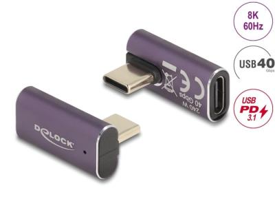 DeLock USB Adapter 40 Gbps USB Type-C PD 3.1 240 W male to female rotated angled left / right 8K 60Hz Purple