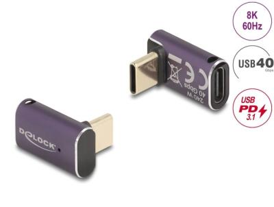 DeLock USB Adapter 40 Gbps USB Type-C PD 3.1 240 W male to female angled 8K 60 Hz metal Purple