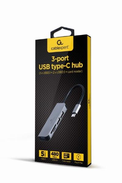 Gembird UHB-CM-CRU3P1U2P2-01 USB Type-C 3-port USB hub USB3.1 + USB2.0 with card reader Aluminium