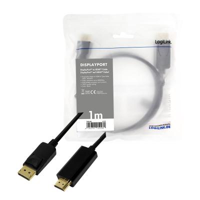 Logilink DisplayPort cable DP/M to HDMI-A/M 4K/30 Hz 1m  Black