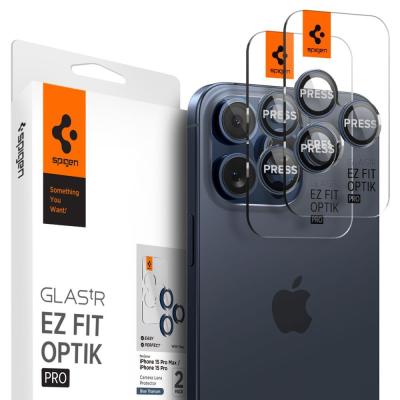 Spigen Glass tR EZ Fit Optik Pro iPhone 15 Pro/15 Pro Max 2 Pack Blue titanium