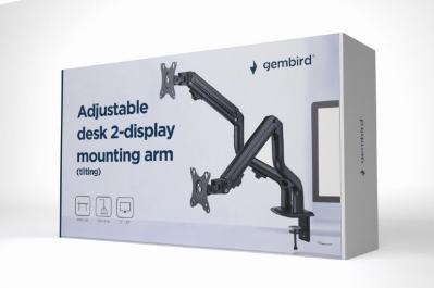 Gembird MA-DA2-02 Adjustable Tilting Desk 2-Display Mounting Arm 17”-32” Black