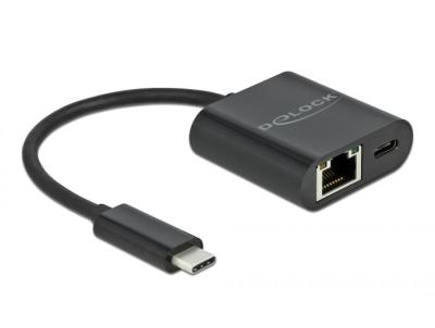 DeLock USB Type-C Adapter to Gigabit LAN 10/100/1000 Mbps with Power Delivery port Black