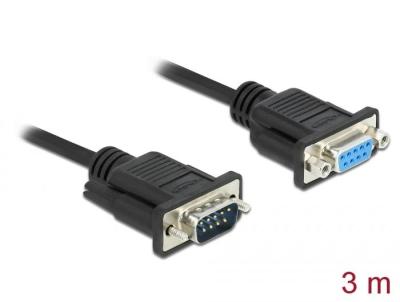 DeLock Serial Cable RS-232 D-Sub9 male to female with narrow plug housing 3m Black