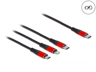 DeLock USB Charging 3in1 Type-C to Lightning/MicroUSB/Type-C 1m Cable Black/Red