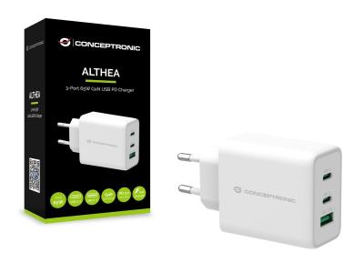 Conceptronic  ALTHEA12W 3-Port 65W GaN USB PD Charger White