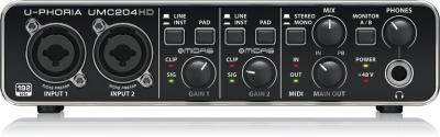 Behringer UMC204HD Audiophile 2x4, 24-Bit/192 kHz USB Audio/MIDI Interface with Midas Mic Preamplifiers