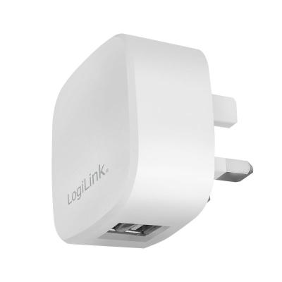 Logilink PA0209UK 2-Port USB Wall Charger UK Plug White