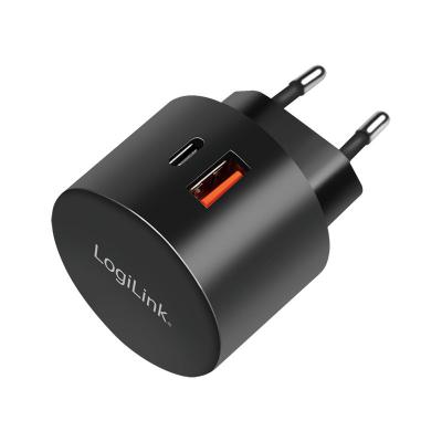 Logilink Dual USB fast charging socket adapter 1x USB-C (PD) 1x USB-A (QC) 20W round Black
