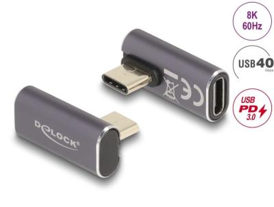 DeLock USB Adapter 40 Gbps USB Type-C PD 3.0 100 W male to female rotated angled left / right 8K 60Hz metal