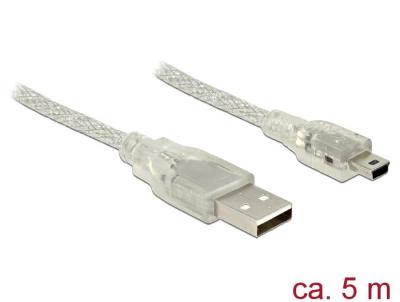 DeLock USB 2.0 Type-A male > USB 2.0 Mini-B male 5m transparent Cable