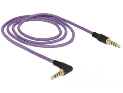 DeLock Stereo Jack Cable 3.5mm 4 pin male > male angled 1m Purple