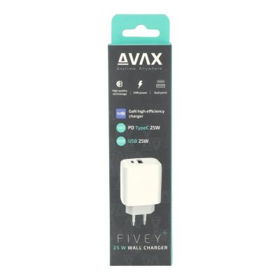 Avax CH631W FIVEY+ 25W GaN USB A + Type C Fast Charger White
