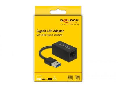 DeLock SuperSpeed USB (USB 3.2 Gen 1) with USB Type-A male > Gigabit LAN 10/100/1000 Mbps compact Adapter Black