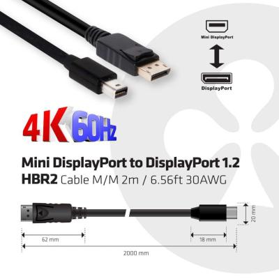 Club3D Mini DisplayPort to DisplayPort cable 2m Black