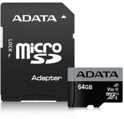 A-Data 64GB microSDXC Premier Pro UHS-I U3 Class 10 (V30S) + adapterrel