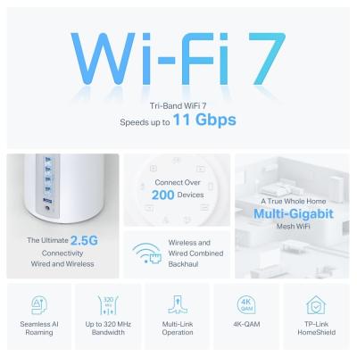 TP-Link Deco BE65 BE11000 Whole Home Mesh WiFi 7 System (3 Pack)