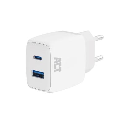 ACT AC2122 USB-C & USB-A charger 20W with Power Delivery White