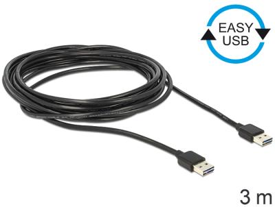 DeLock Cable EASY-USB 2.0 Type-A male > EASY-USB 2.0 Type-A male 3m Black
