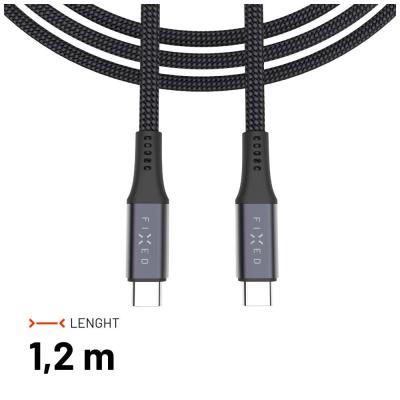 FIXED USB-C/USB-C adat- és töltőkábel FIXDBP-CC12-GR fonott szövet borítás, USB4 gen2 20Gbps 4K 60Hz max 240W 1,2m, szürke