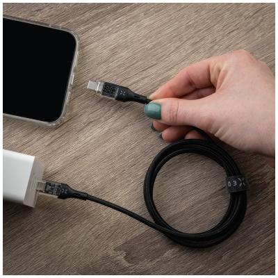 FIXED USB-C/USB-C adat- és töltőkábel kijelzővel, PD, USB 2.0 100W 1,2m, fekete