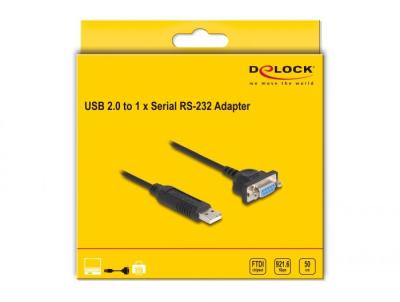 DeLock USB 2.0 to serial RS-232 adapter D-Sub 9 female with compact connector housing 50 cm FTDI