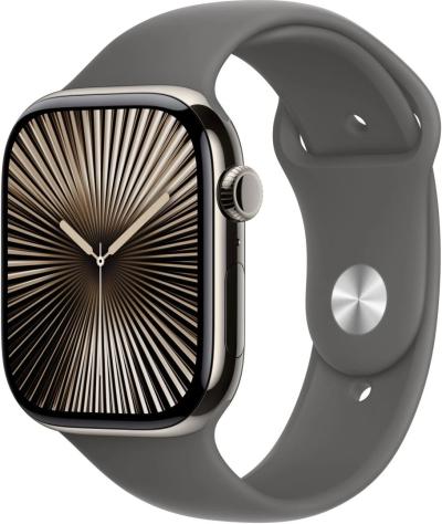 Apple Watch S10 Cellular 46mm Natural Titanium Case with Stone Grey Sport Band S/M