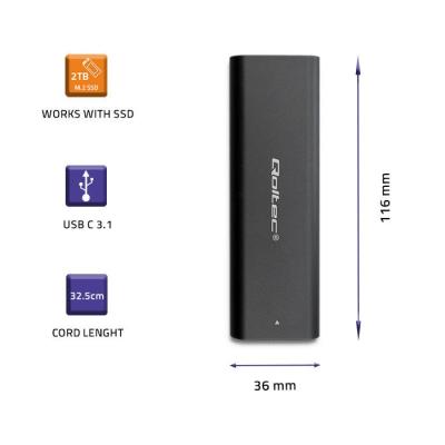 Qoltec USB3.1 Enclosure for M.2 SATA SSD Black