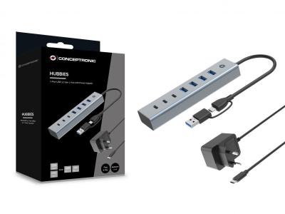 Conceptronic  HUBBIES20GP 7-Port USB 3.0 Hub with Power Adapter Grey